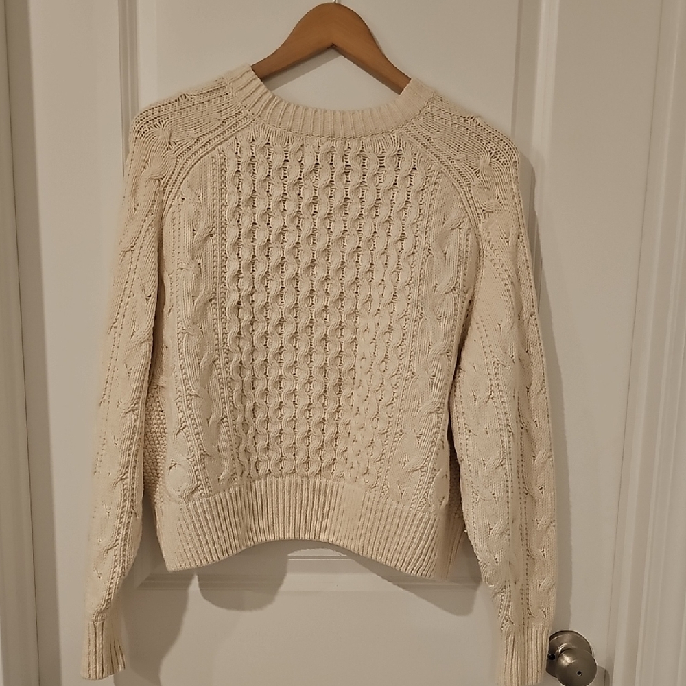Women's Cream Cable Knit Sweater, Size Small
